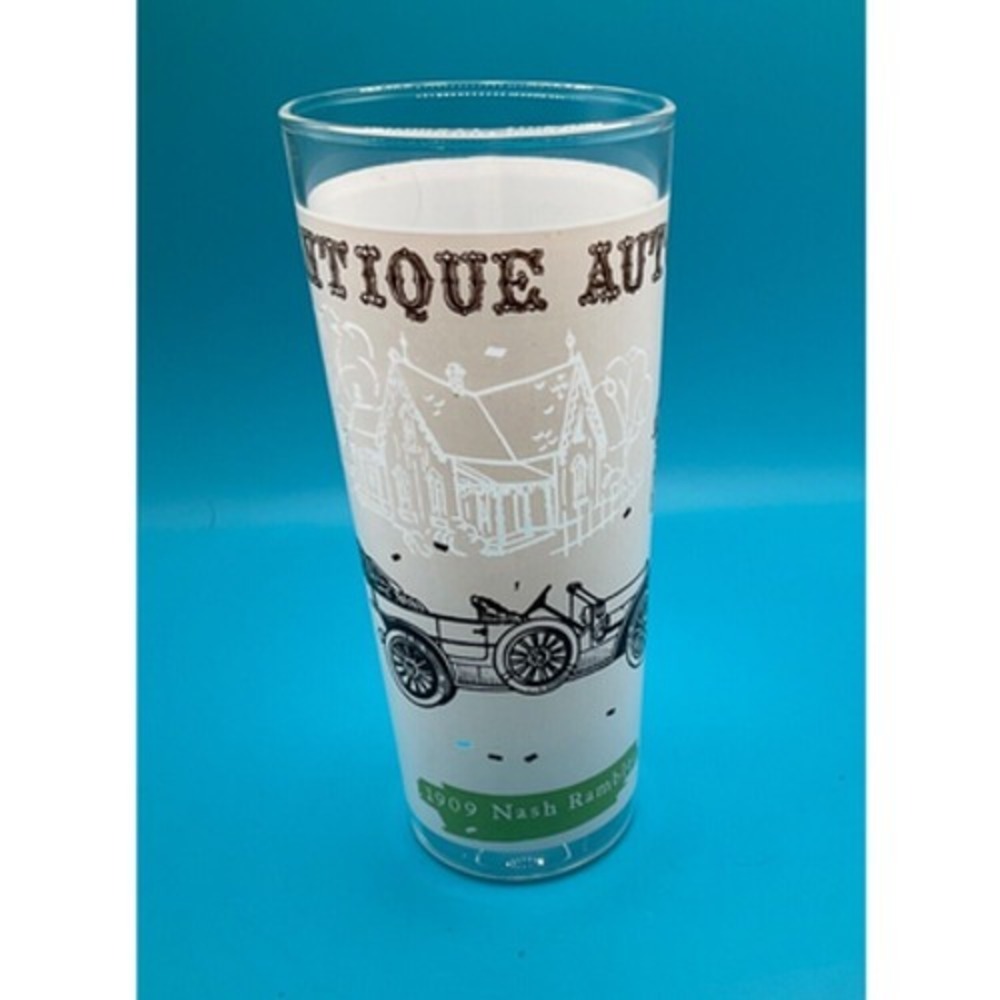 Vintage Barware:6.5" Highball Glass 1909‎ Nash Rambler Antique Auto Design Retro